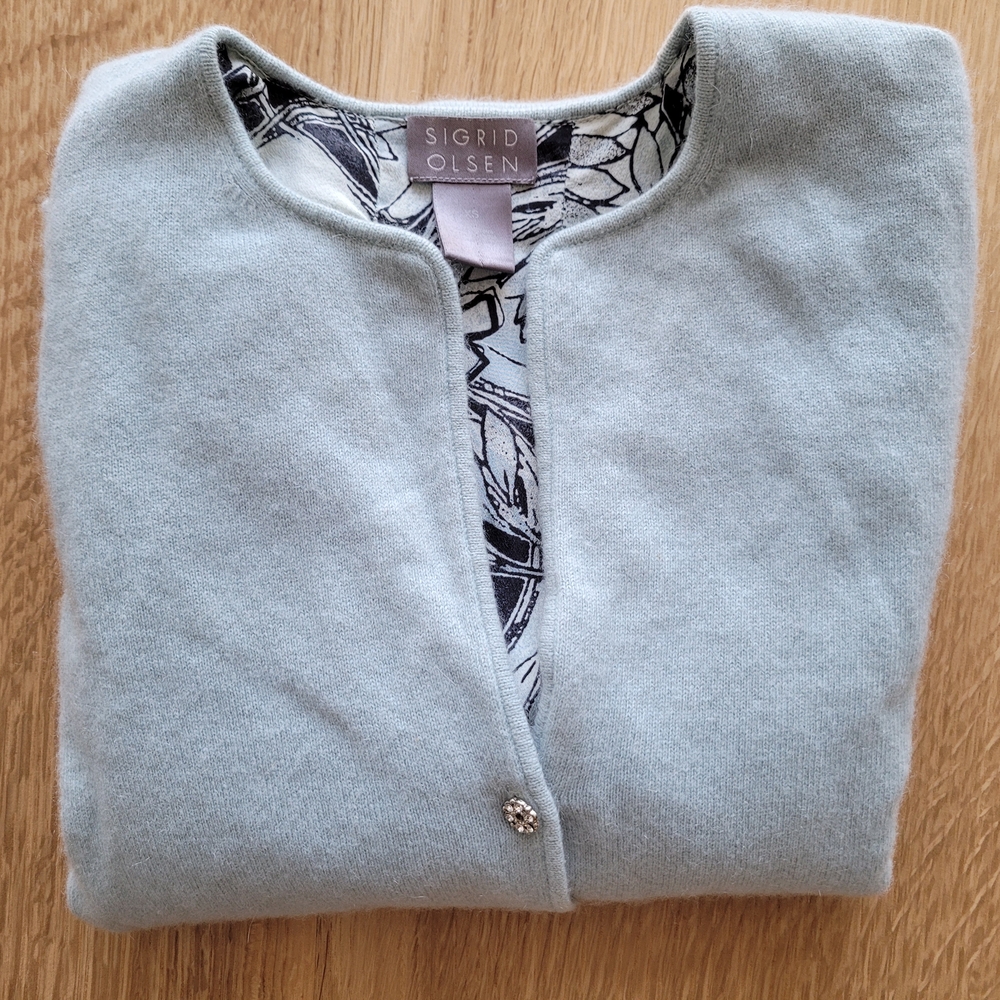 Sigrid Olsen Light Blue Cashmere And Silk Cardigan XS - Picture 2 of 15